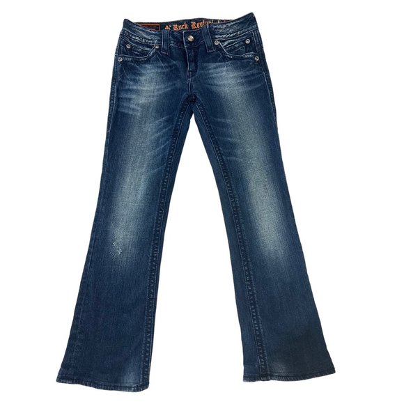 Rock Revival Bootcut Jeans Womens 29 Blue Gwen Boot Embroidered Cowgirl Western - Picture 2 of 16